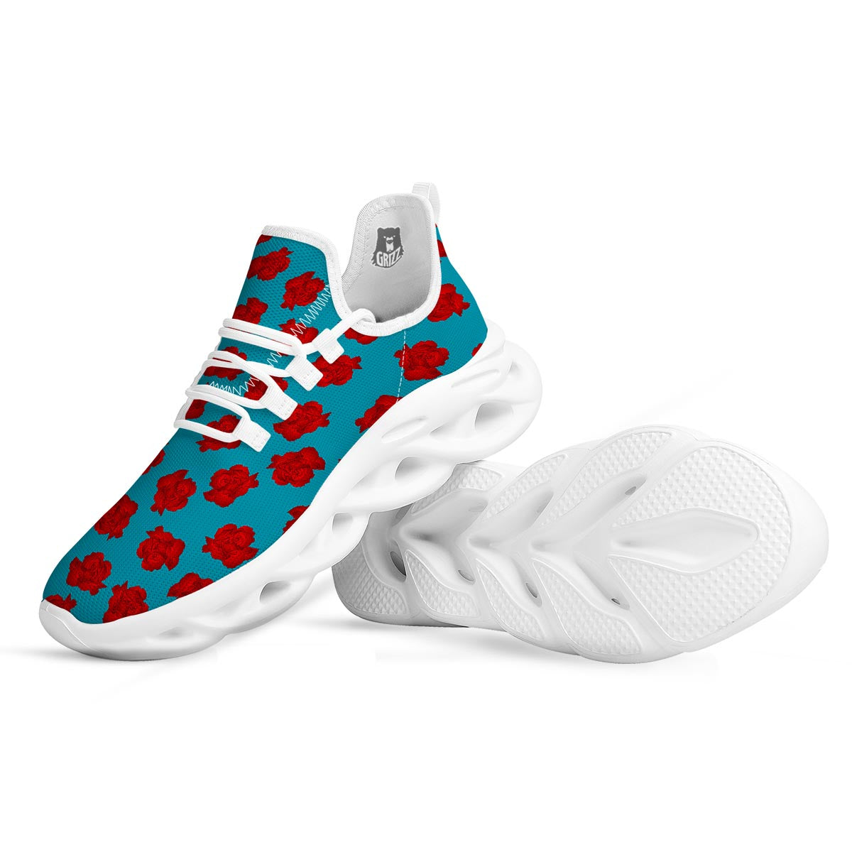 Carnation Blue And Red Print Pattern White Running Shoes-grizzshop