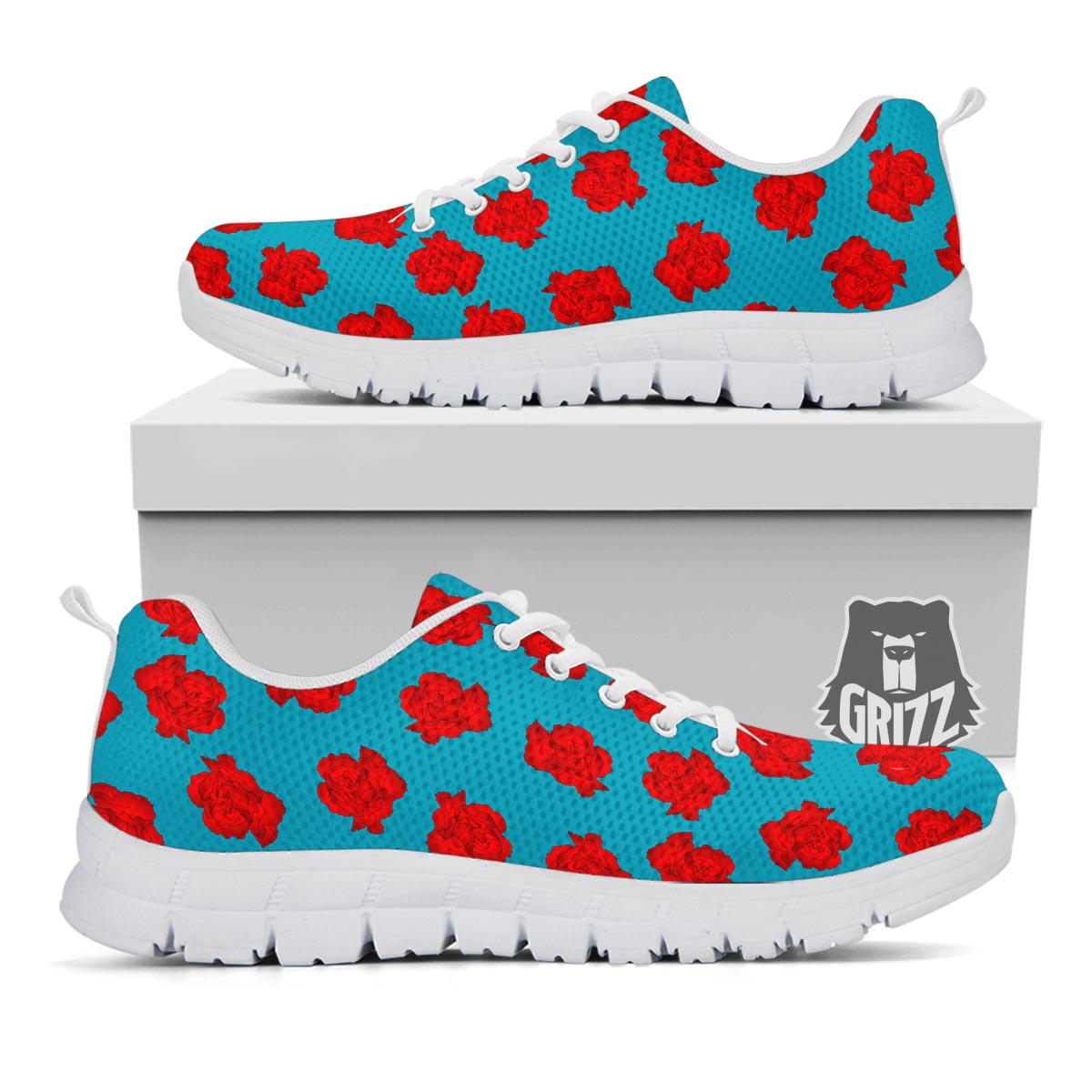 Carnation Blue And Red Print Pattern White Sneaker-grizzshop