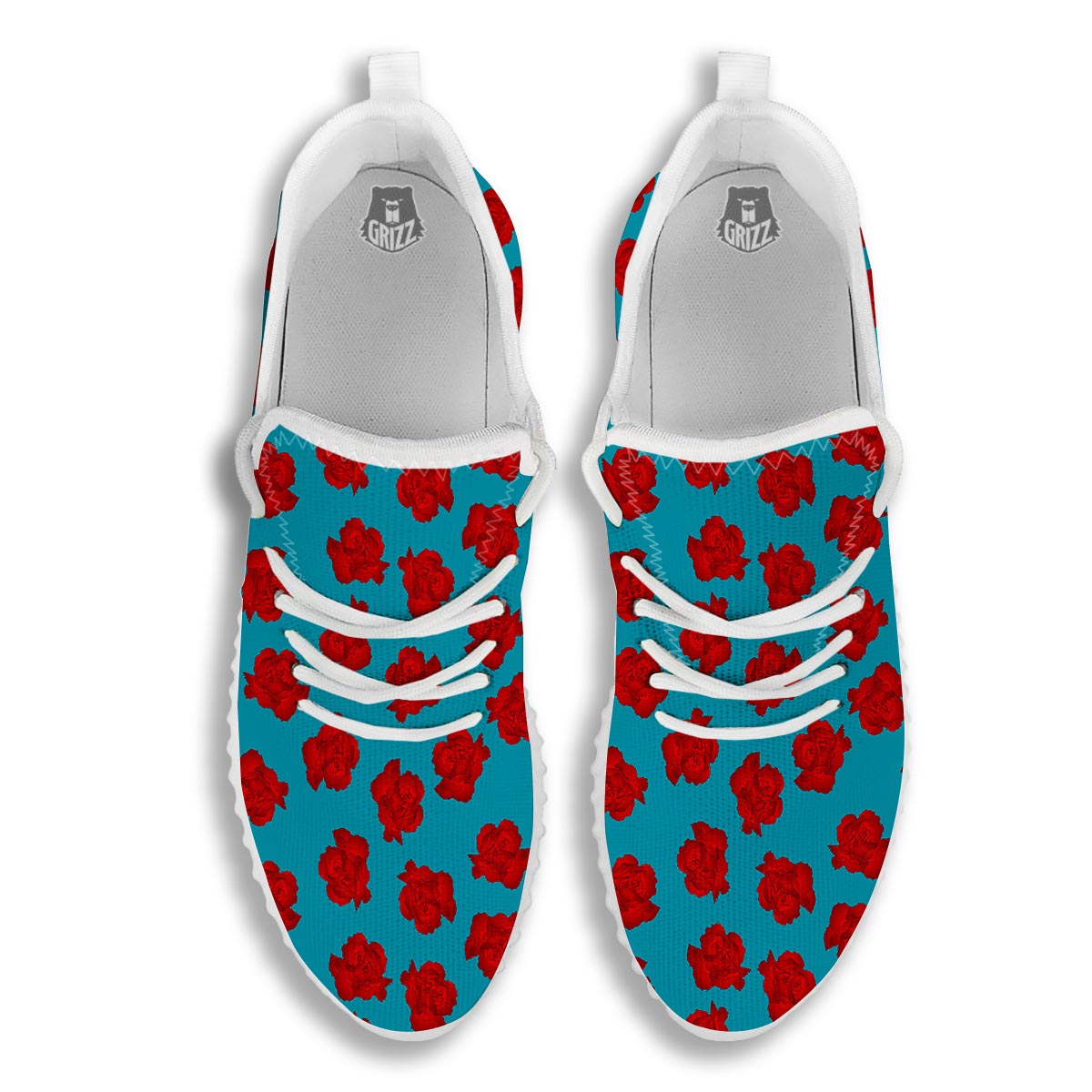 Carnation Blue And Red Print Pattern White Walking Shoes-grizzshop