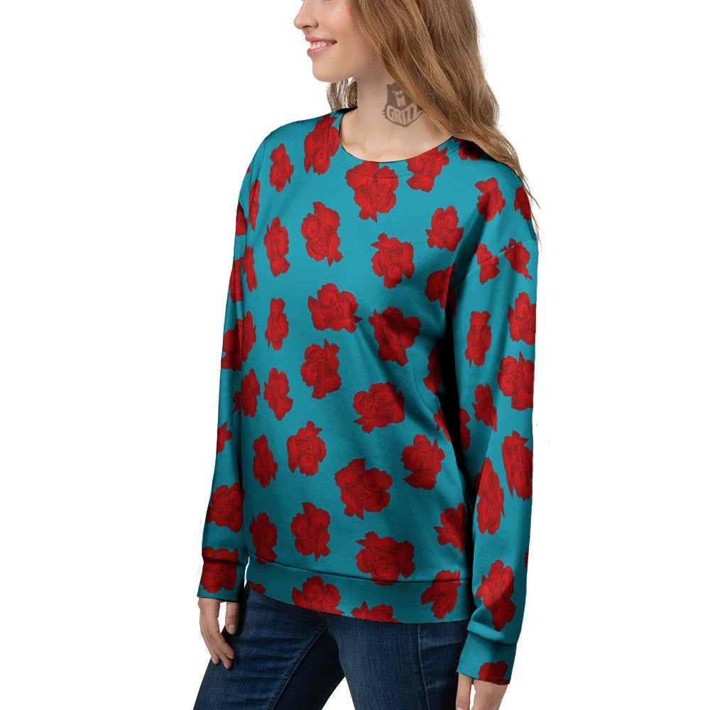 Carnation Blue And Red Print Pattern Women's Sweatshirt-grizzshop