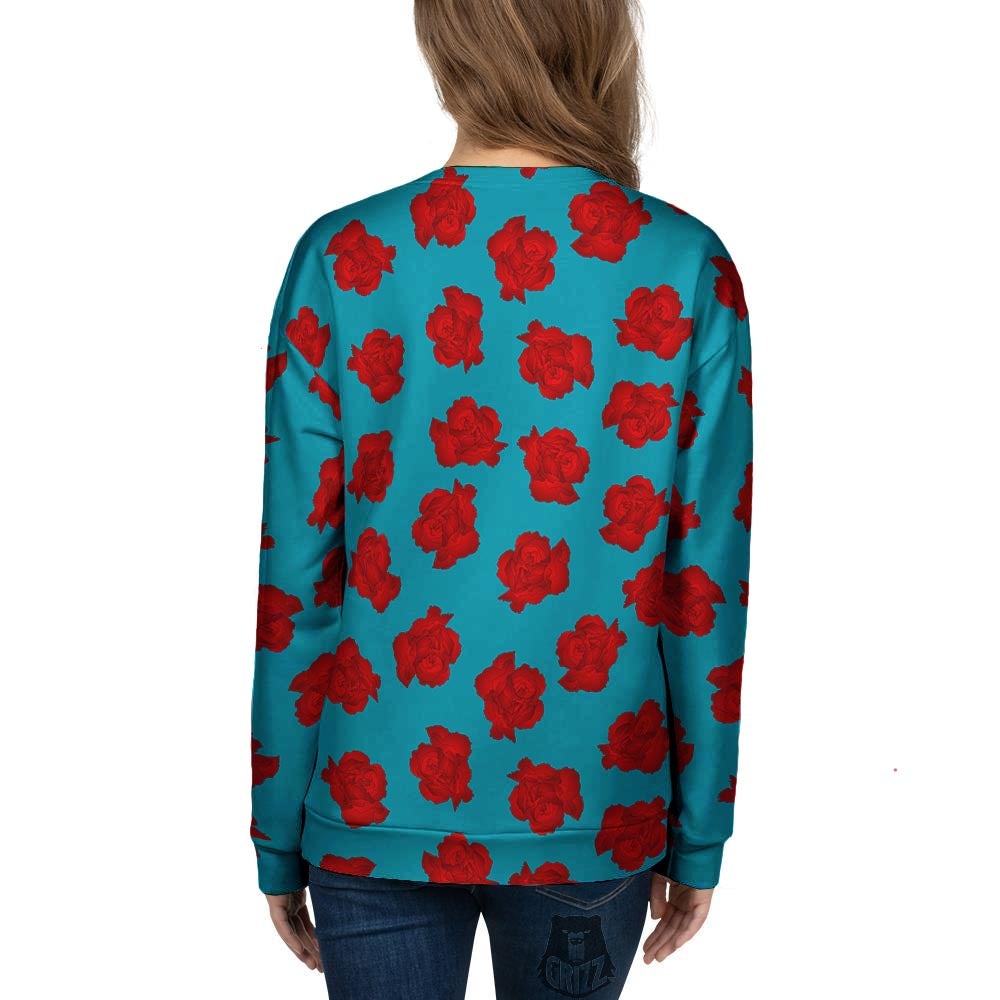 Carnation Blue And Red Print Pattern Women's Sweatshirt-grizzshop