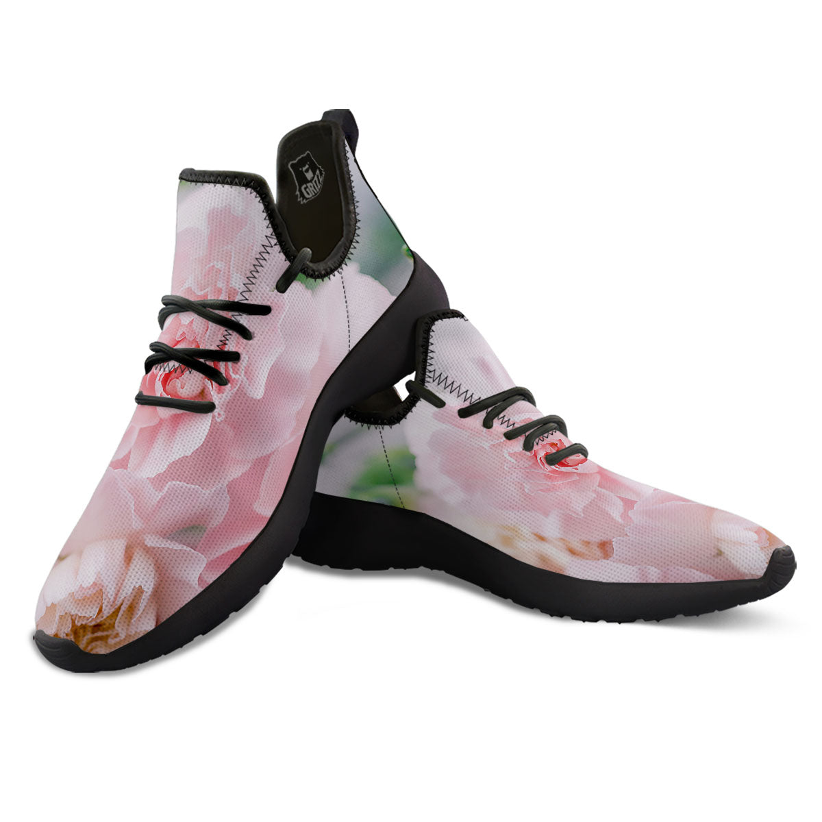 Carnation Flower Pink Print Black Athletic Shoes-grizzshop