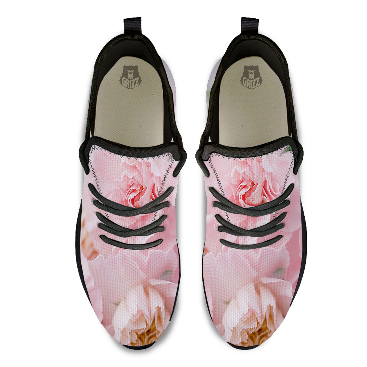 Carnation Flower Pink Print Black Athletic Shoes-grizzshop