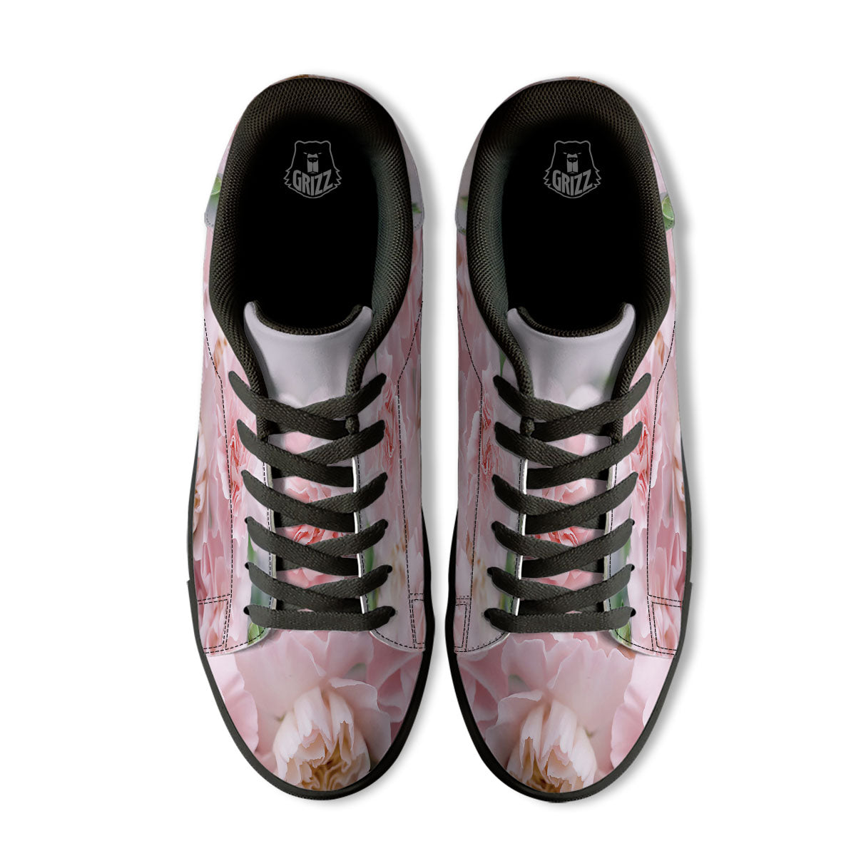 Carnation Flower Pink Print Black Low Top Sneakers-grizzshop