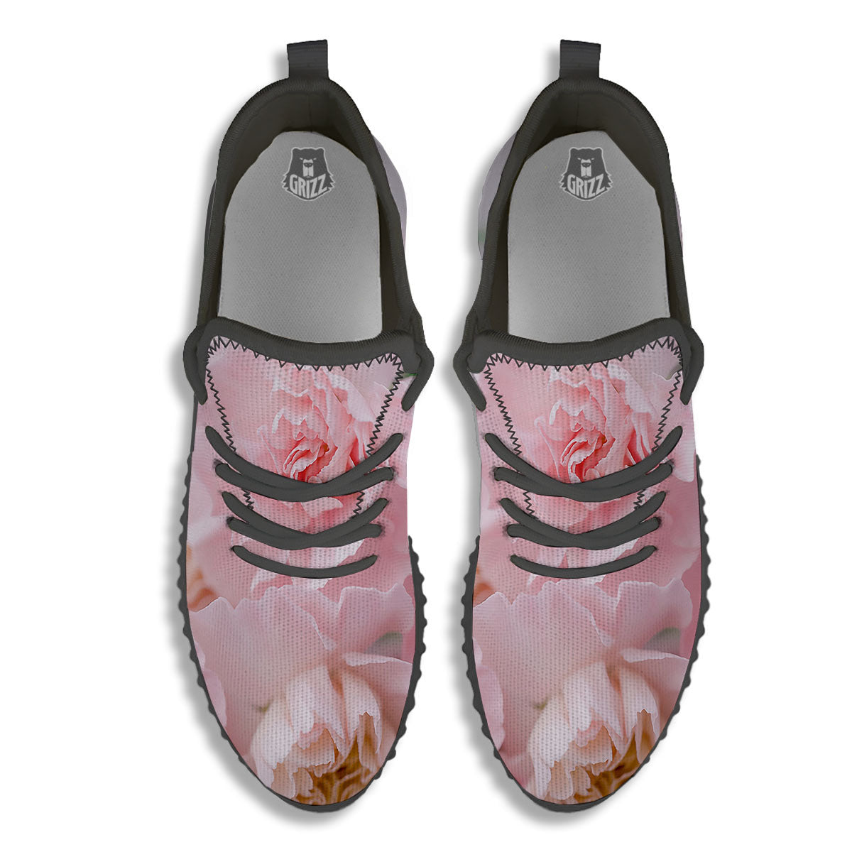 Carnation Flower Pink Print Black Walking Shoes-grizzshop