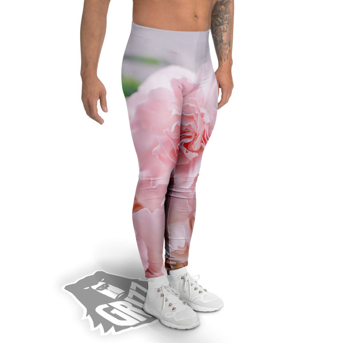 Carnation Flower Pink Print Men's Leggings-grizzshop