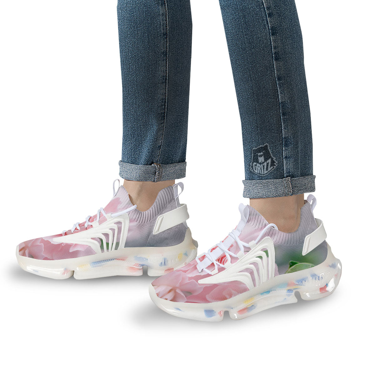 Carnation Flower Pink Print White Gym Shoes-grizzshop