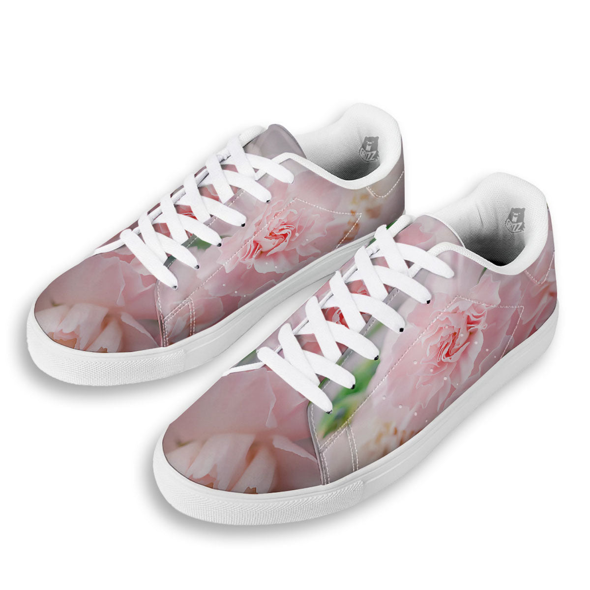 Carnation Flower Pink Print White Low Top Sneakers-grizzshop