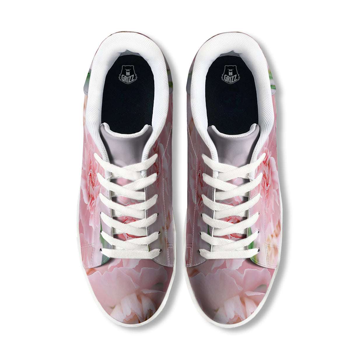 Carnation Flower Pink Print White Low Top Sneakers-grizzshop