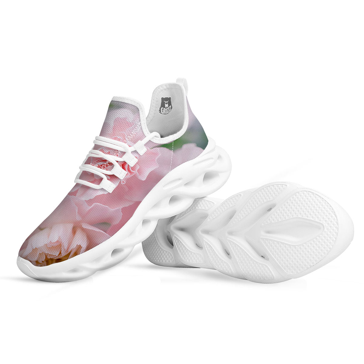 Carnation Flower Pink Print White Running Shoes-grizzshop
