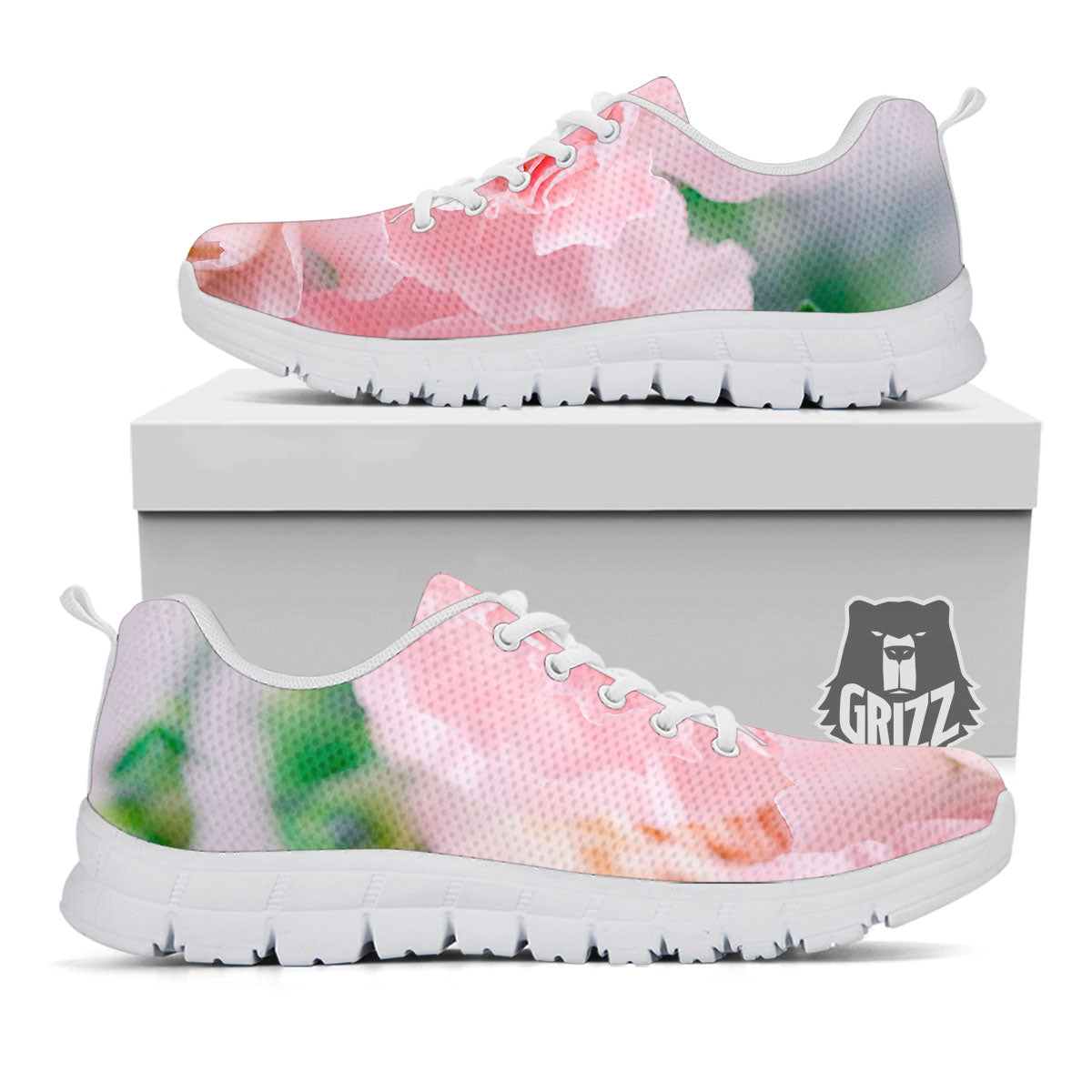 Carnation Flower Pink Print White Sneaker-grizzshop