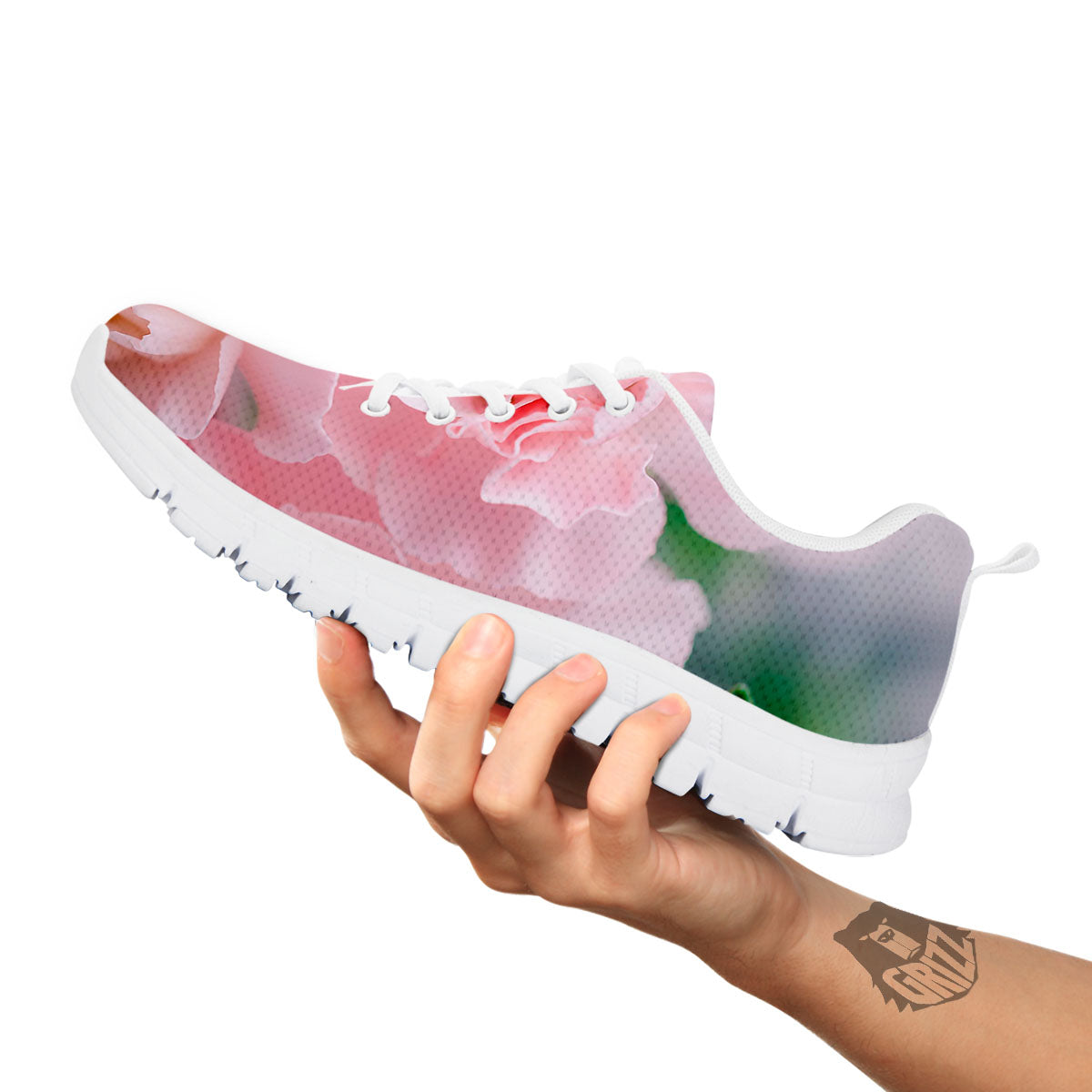 Carnation Flower Pink Print White Sneaker-grizzshop