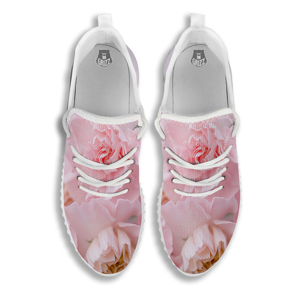 Carnation Flower Pink Print White Walking Shoes-grizzshop