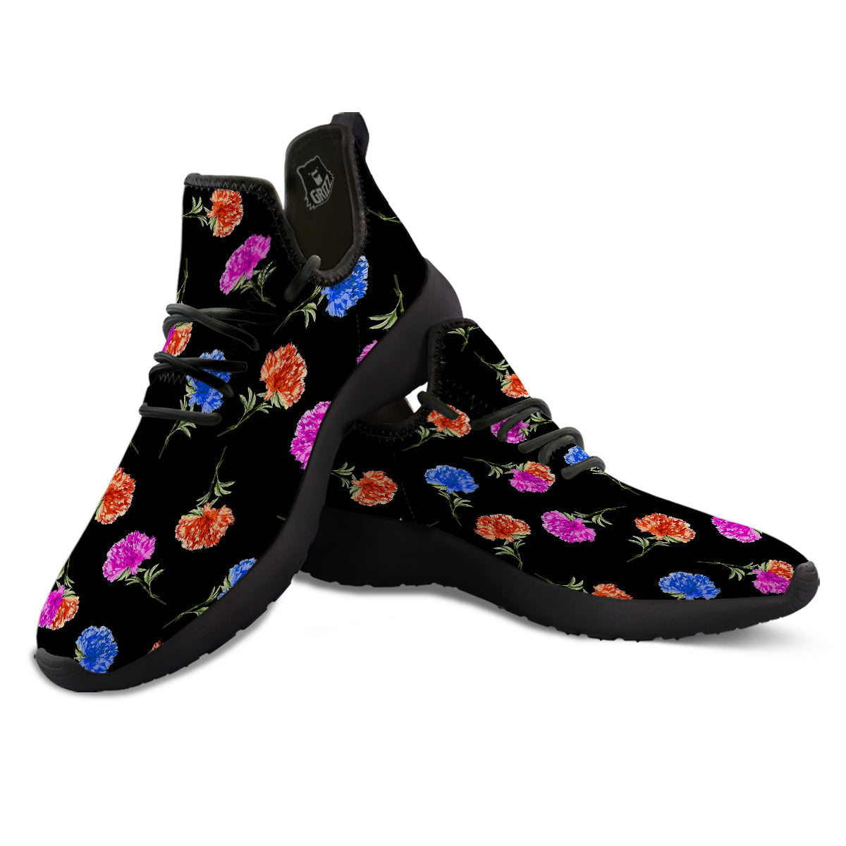 Carnation Watercolor Print Pattern Black Athletic Shoes-grizzshop