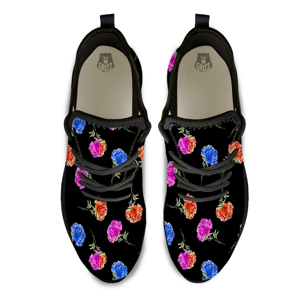 Carnation Watercolor Print Pattern Black Athletic Shoes-grizzshop