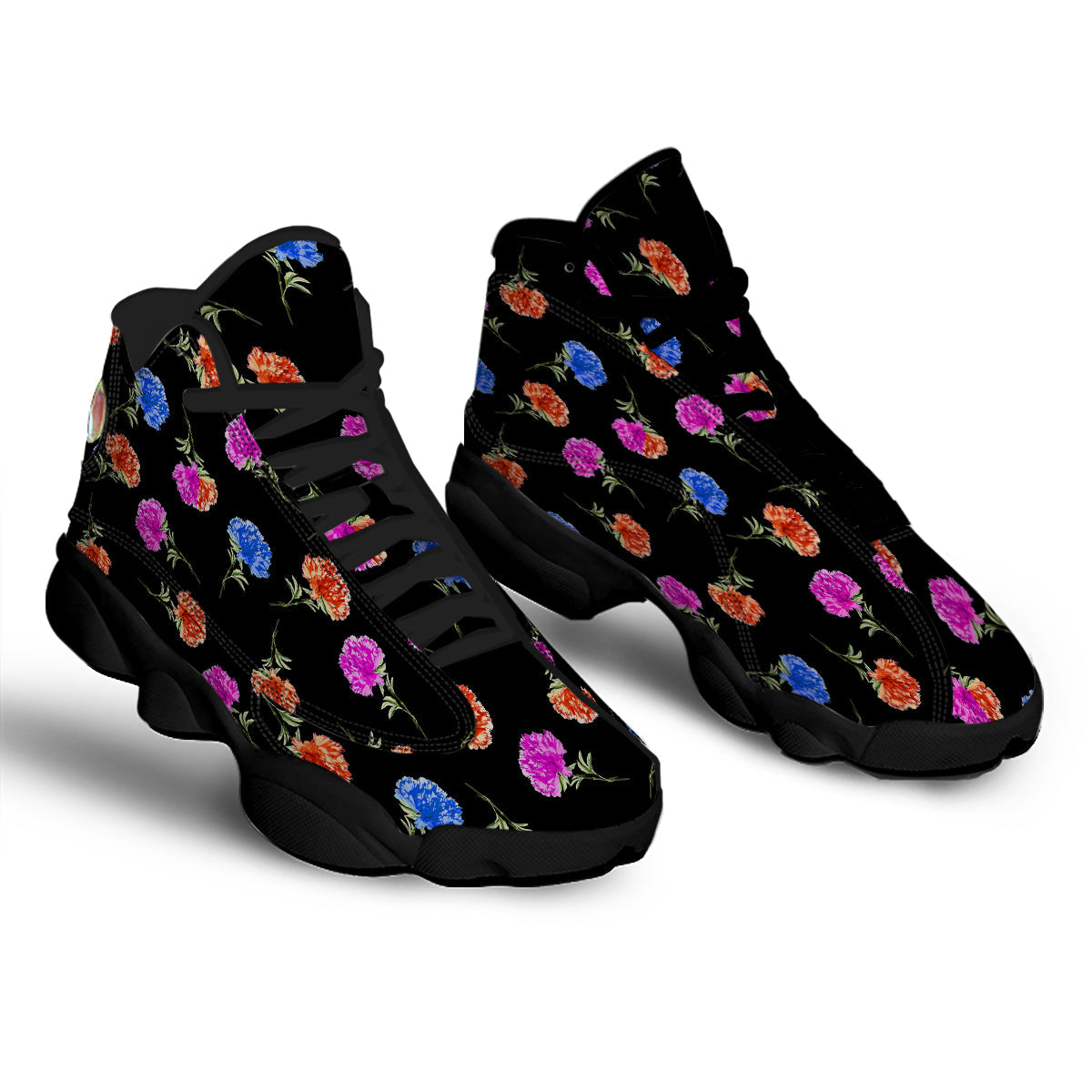Carnation Watercolor Print Pattern Black Basketball Shoes-grizzshop