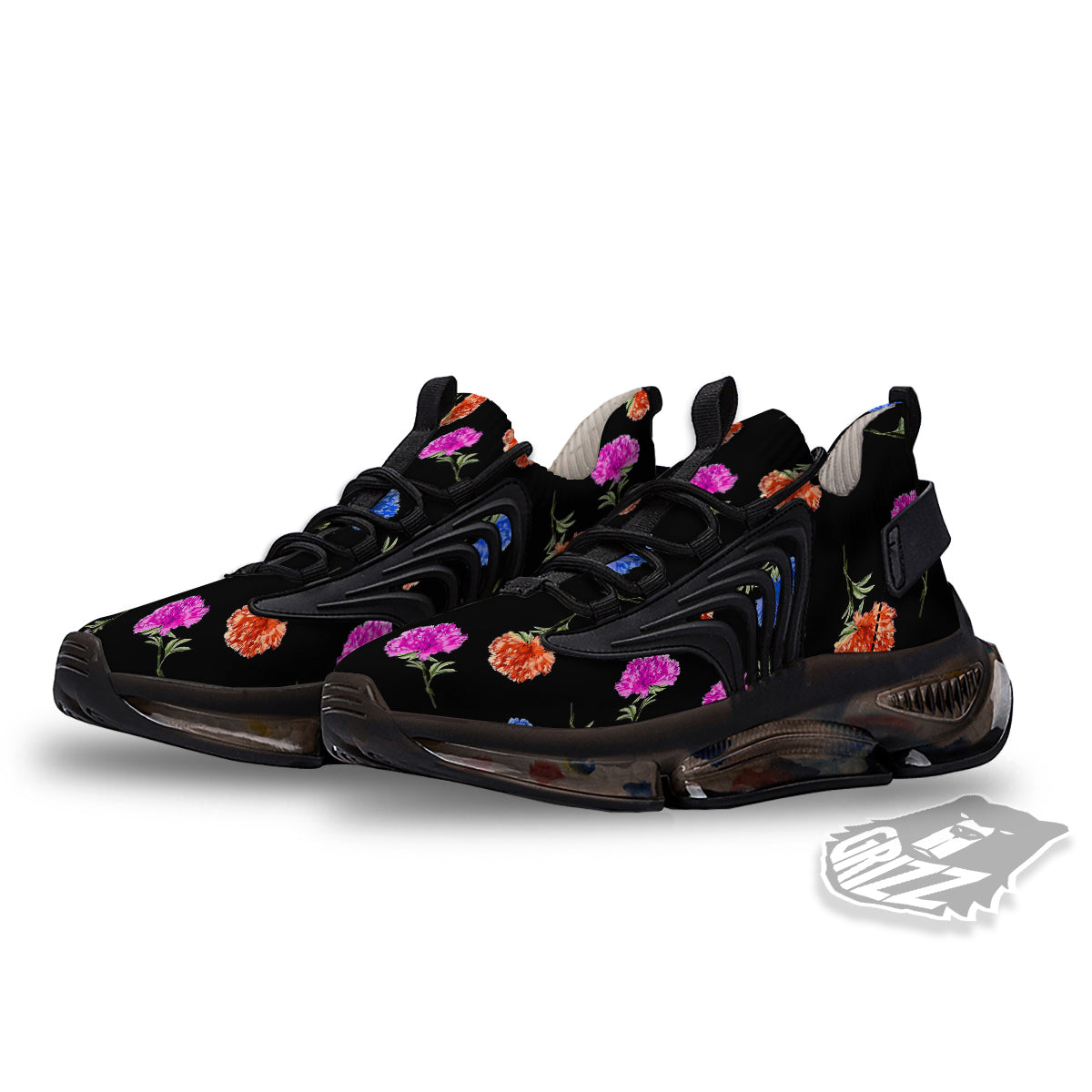 Carnation Watercolor Print Pattern Black Gym Shoes-grizzshop
