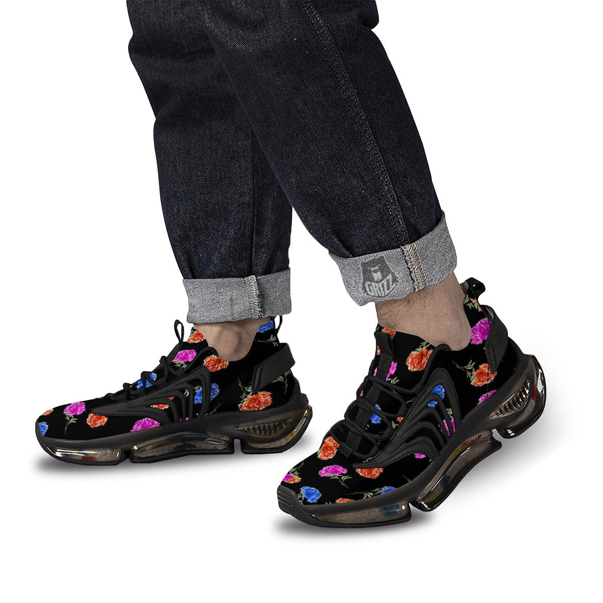 Carnation Watercolor Print Pattern Black Gym Shoes-grizzshop
