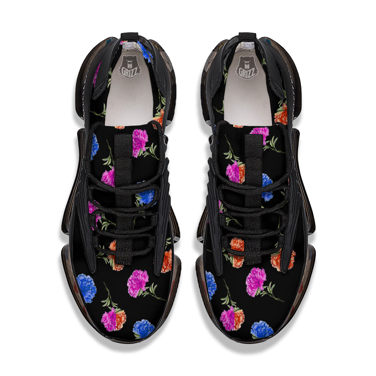 Carnation Watercolor Print Pattern Black Gym Shoes-grizzshop