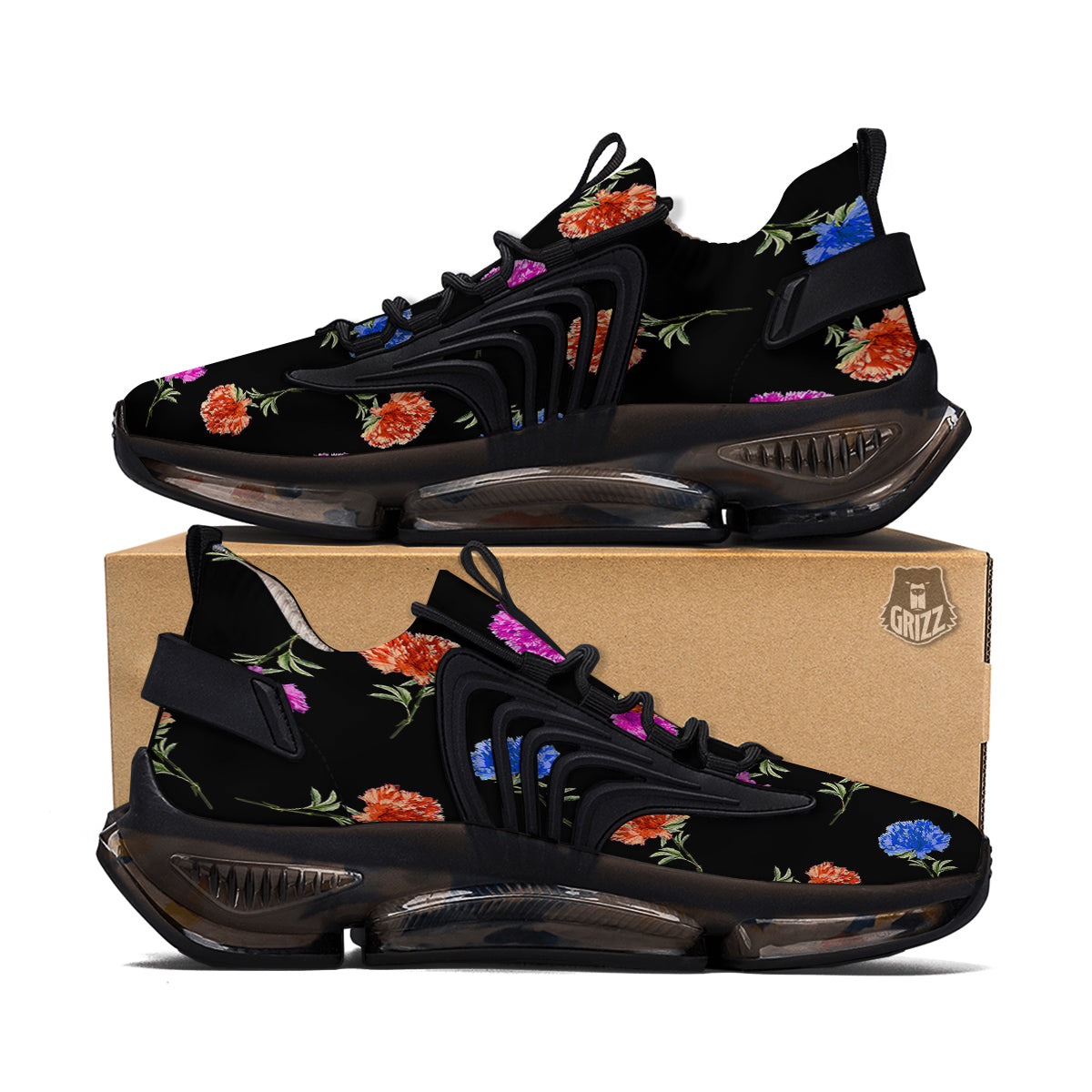 Carnation Watercolor Print Pattern Black Gym Shoes-grizzshop