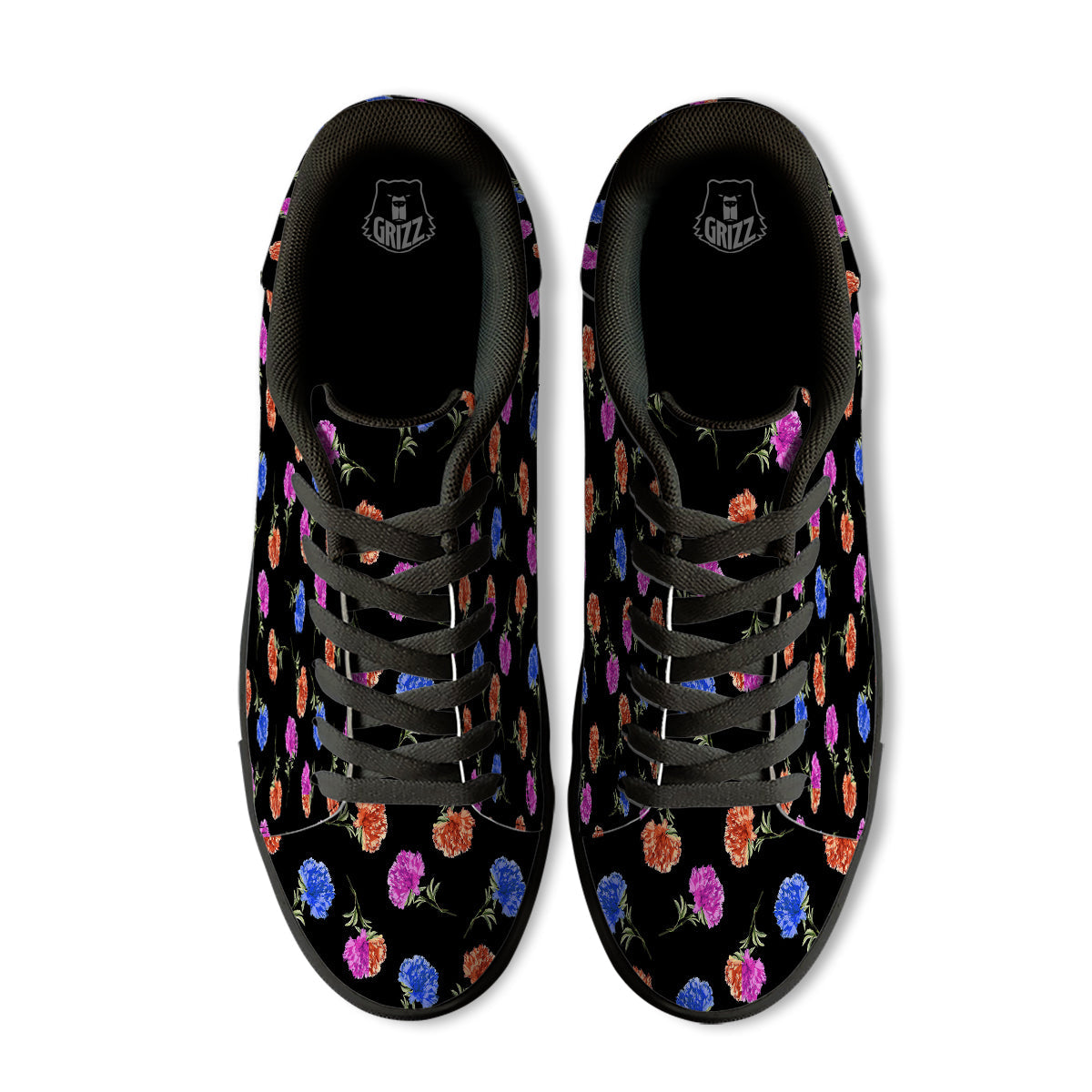 Carnation Watercolor Print Pattern Black Low Top Sneakers-grizzshop