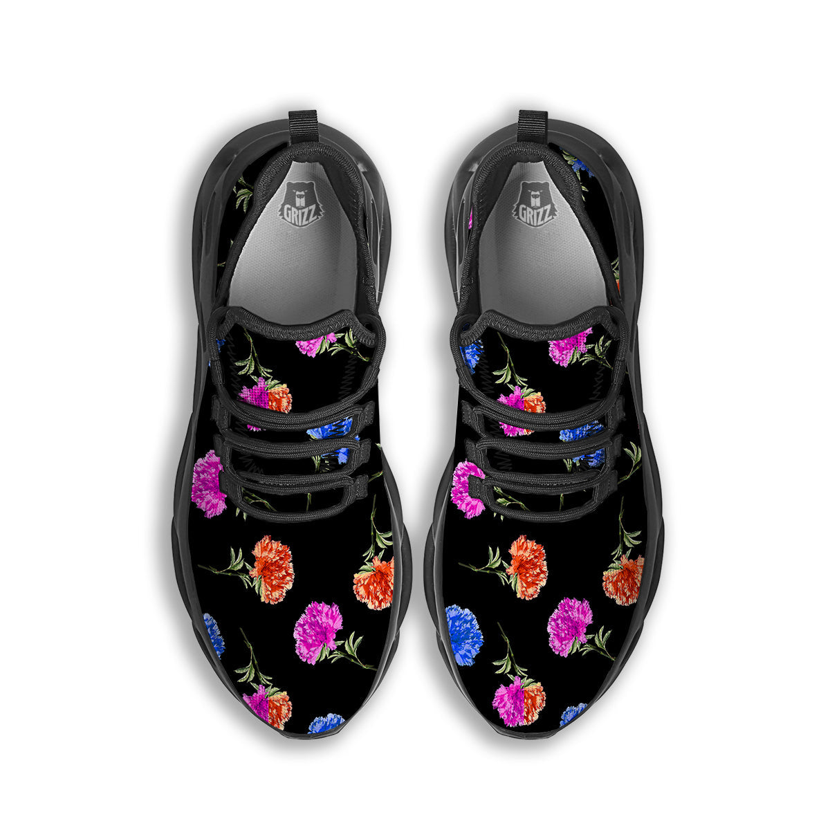 Carnation Watercolor Print Pattern Black Running Shoes-grizzshop