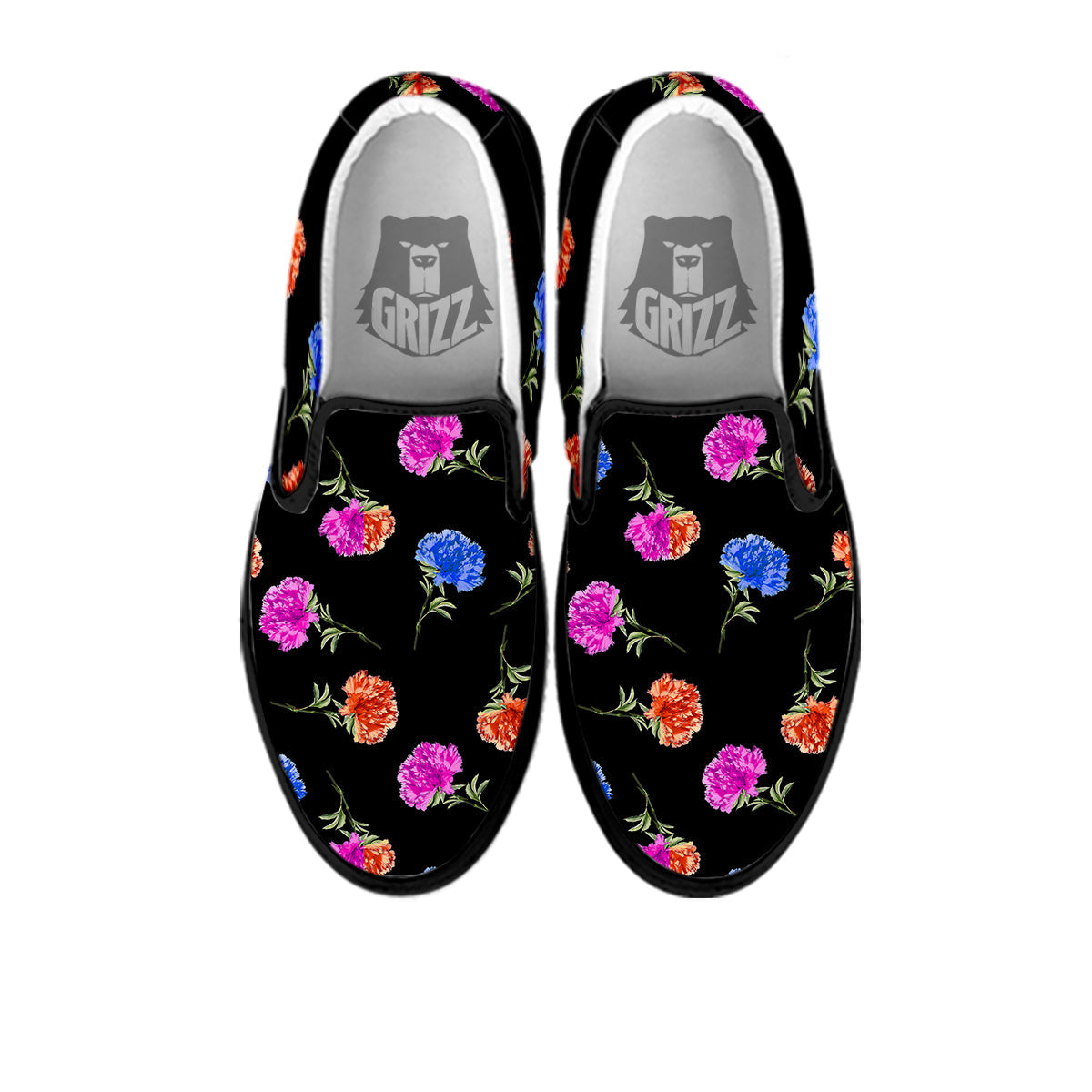 Carnation Watercolor Print Pattern Black Slip On Shoes-grizzshop