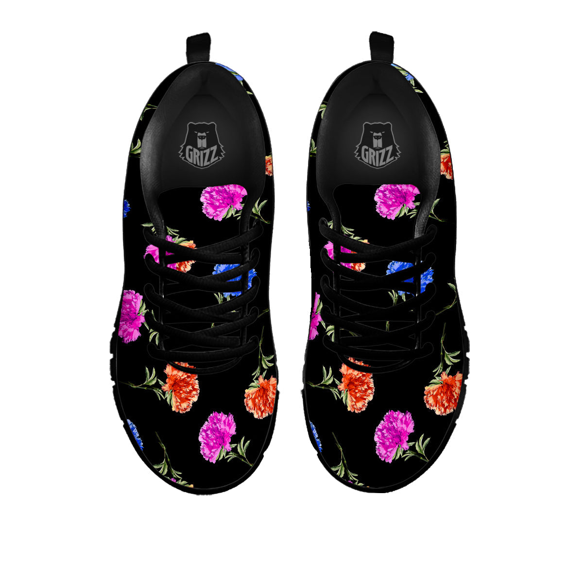 Carnation Watercolor Print Pattern Black Sneaker-grizzshop