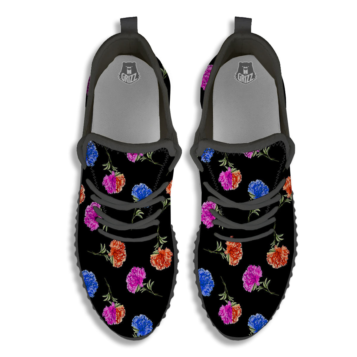 Carnation Watercolor Print Pattern Black Walking Shoes-grizzshop