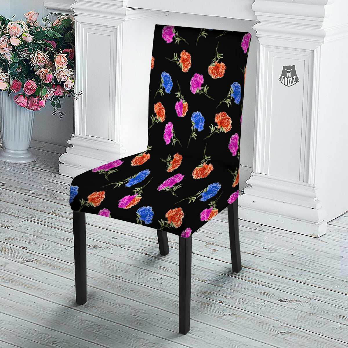 Carnation Watercolor Print Pattern Dining Chair Slipcover-grizzshop