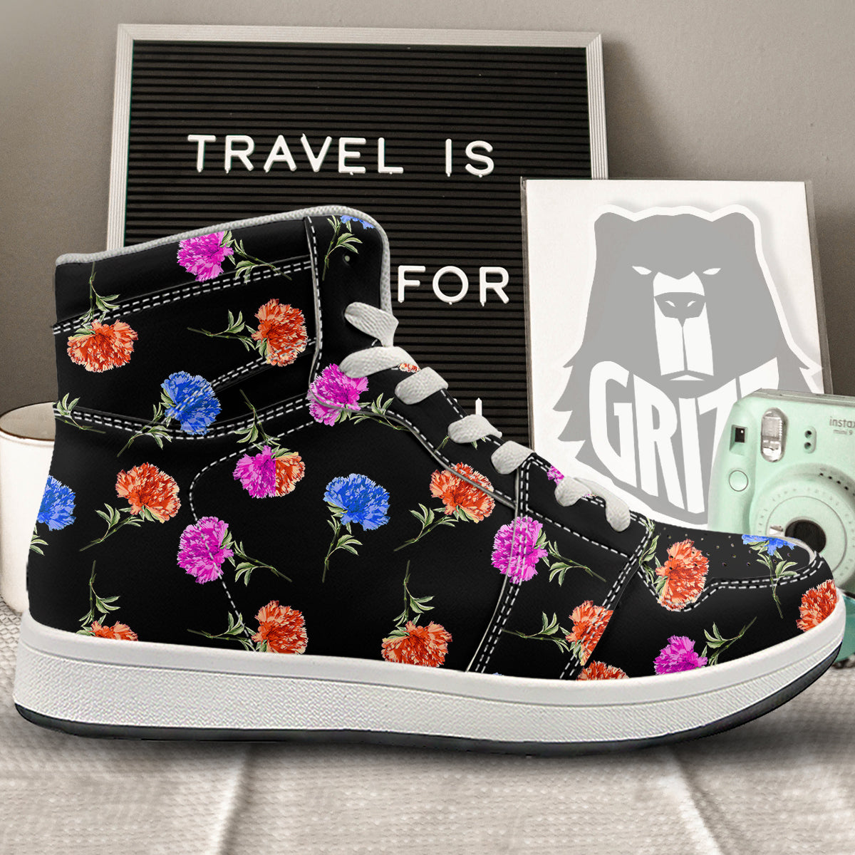 Carnation Watercolor Print Pattern High Top Sneakers-grizzshop