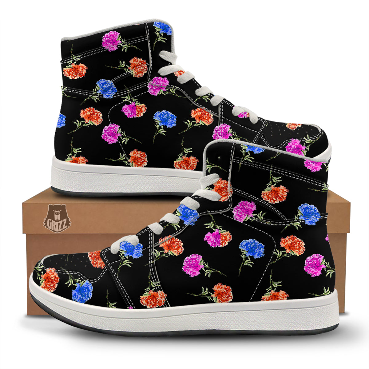 Carnation Watercolor Print Pattern High Top Sneakers-grizzshop