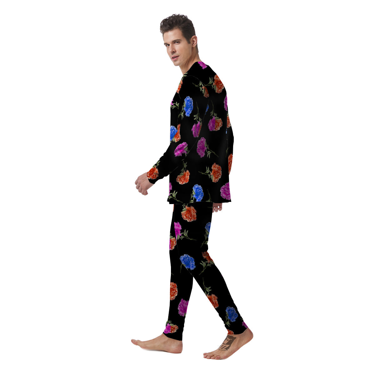 Carnation Watercolor Print Pattern Men's Pajamas-grizzshop