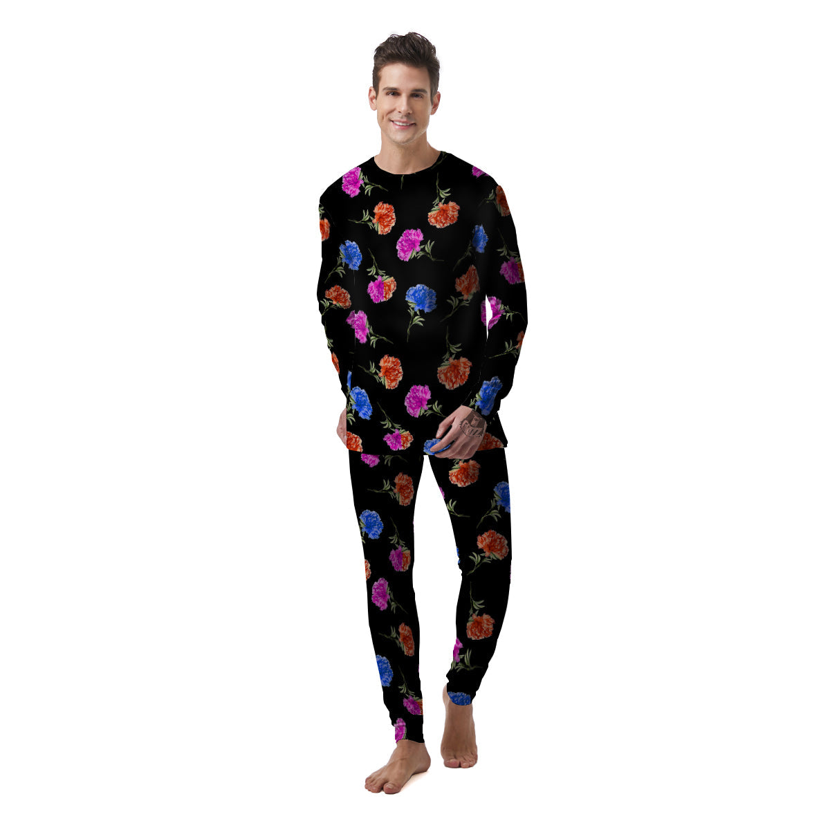 Carnation Watercolor Print Pattern Men's Pajamas-grizzshop