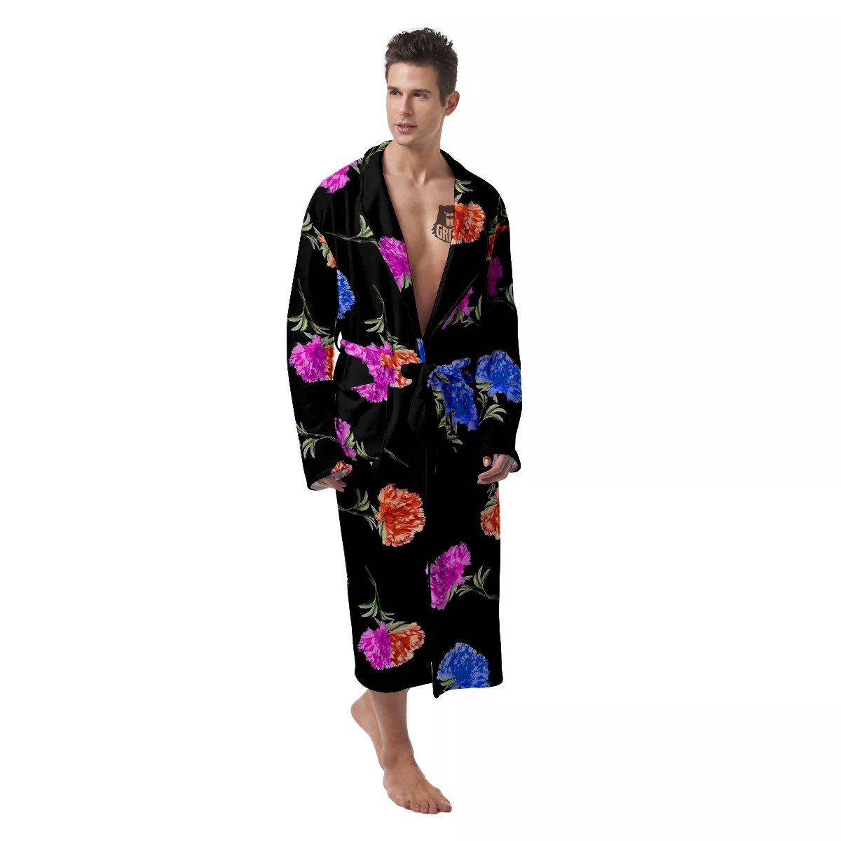 Carnation Watercolor Print Pattern Men's Robe-grizzshop