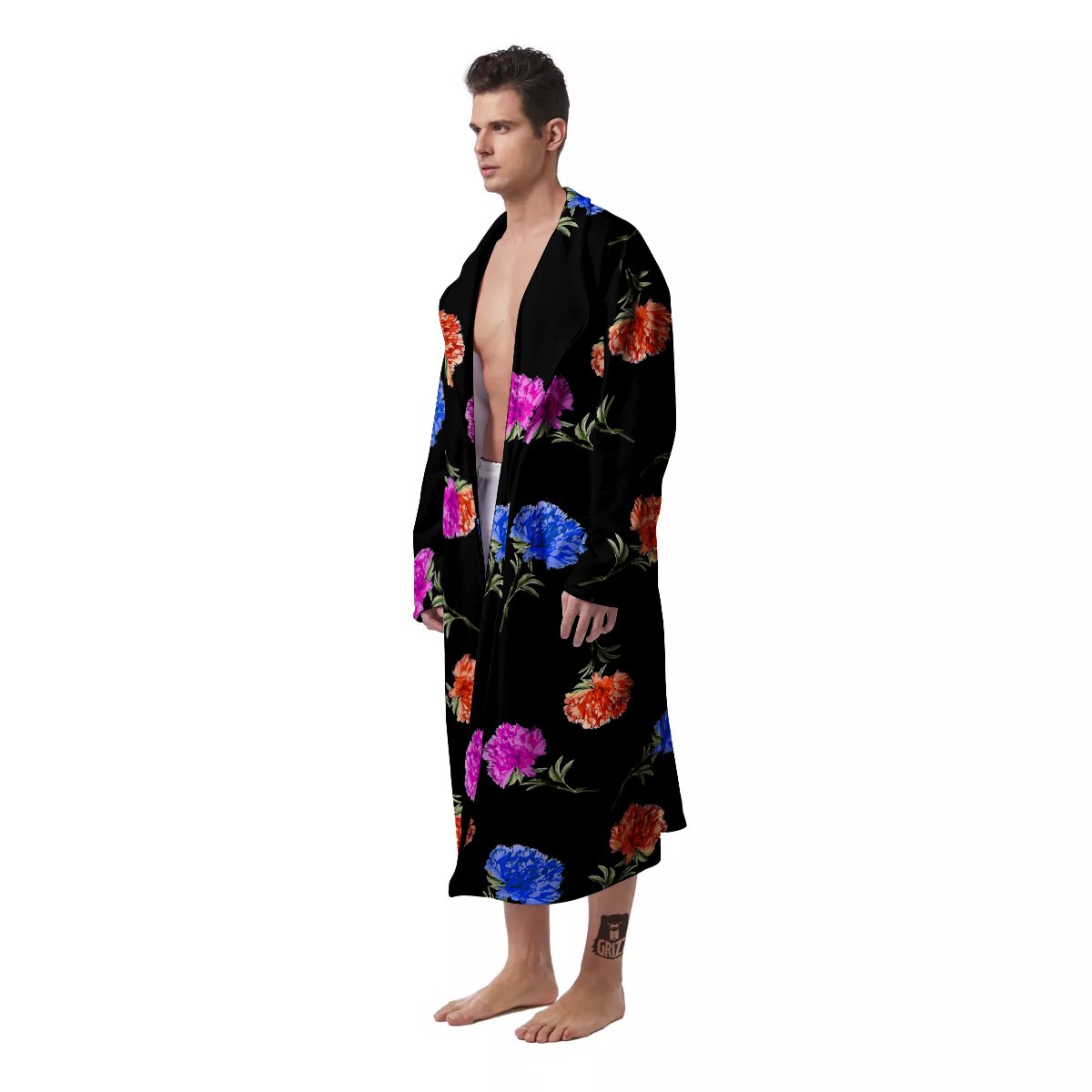 Carnation Watercolor Print Pattern Men's Robe-grizzshop