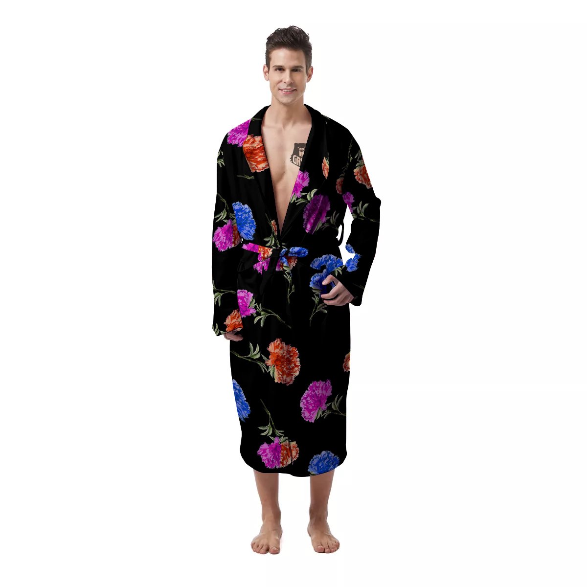 Carnation Watercolor Print Pattern Men's Robe-grizzshop