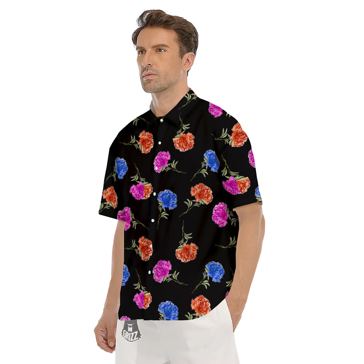 Carnation Watercolor Print Pattern Men's Short Sleeve Shirts-grizzshop