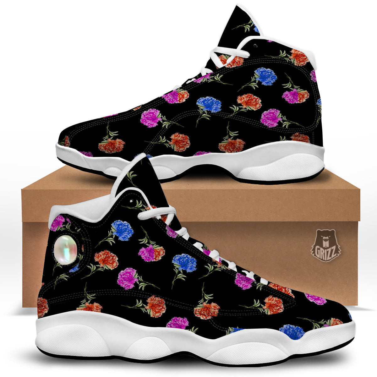 Carnation Watercolor Print Pattern White Basketball Shoes-grizzshop