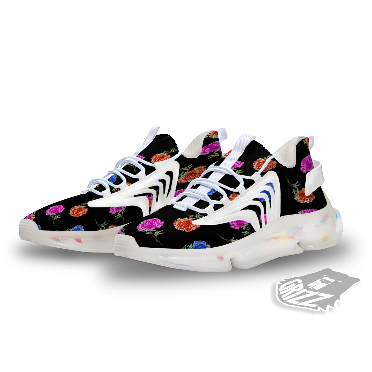 Carnation Watercolor Print Pattern White Gym Shoes-grizzshop