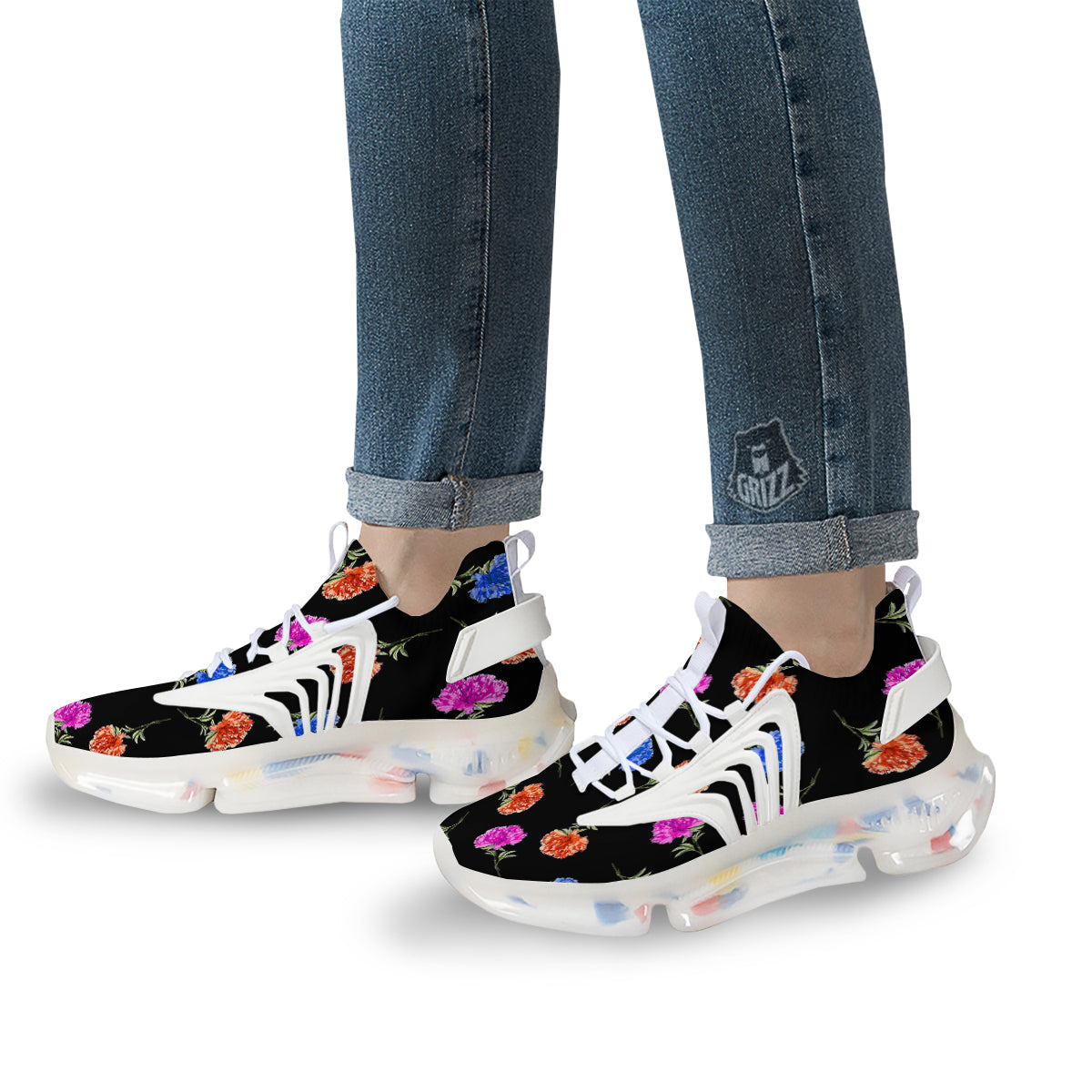 Carnation Watercolor Print Pattern White Gym Shoes-grizzshop