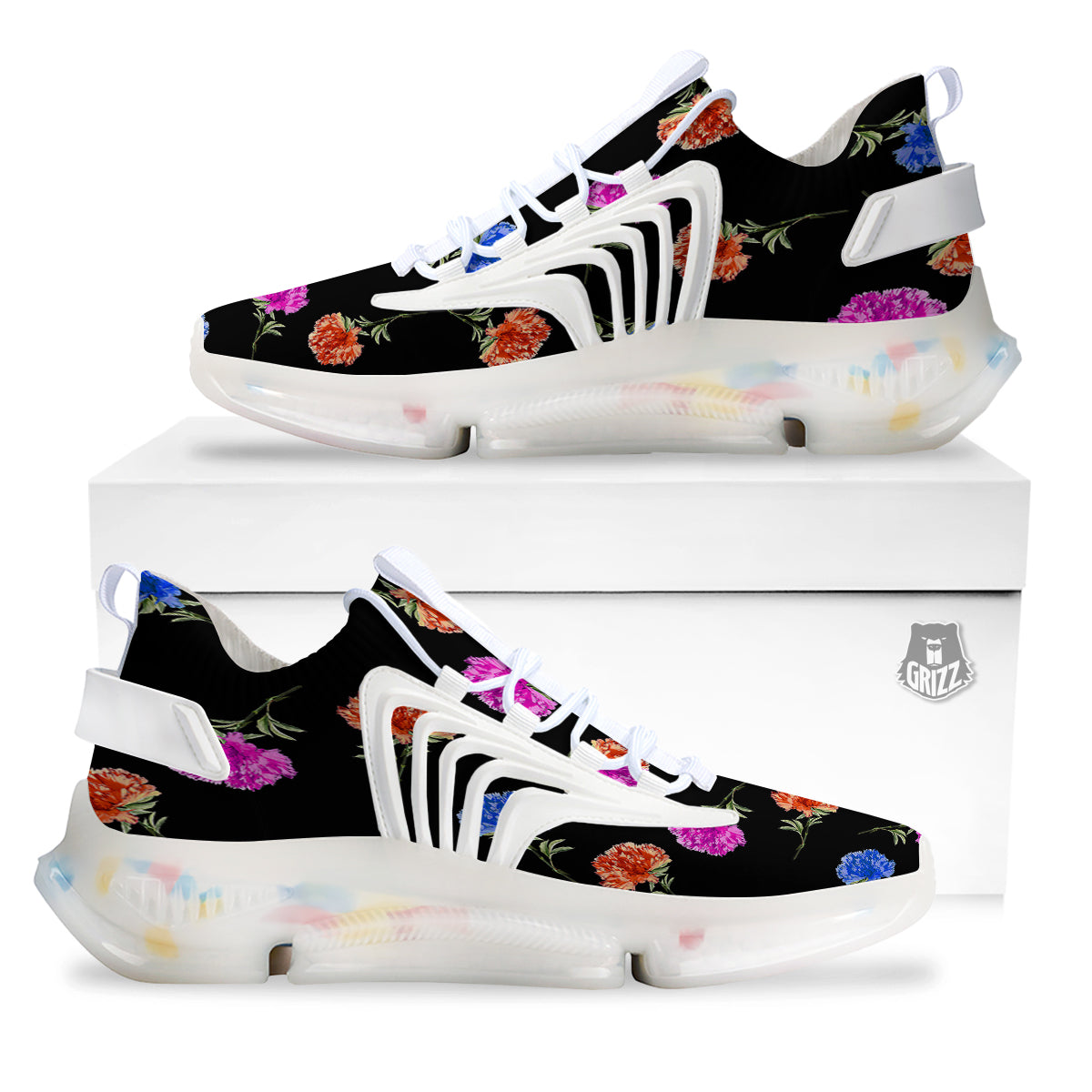 Carnation Watercolor Print Pattern White Gym Shoes-grizzshop