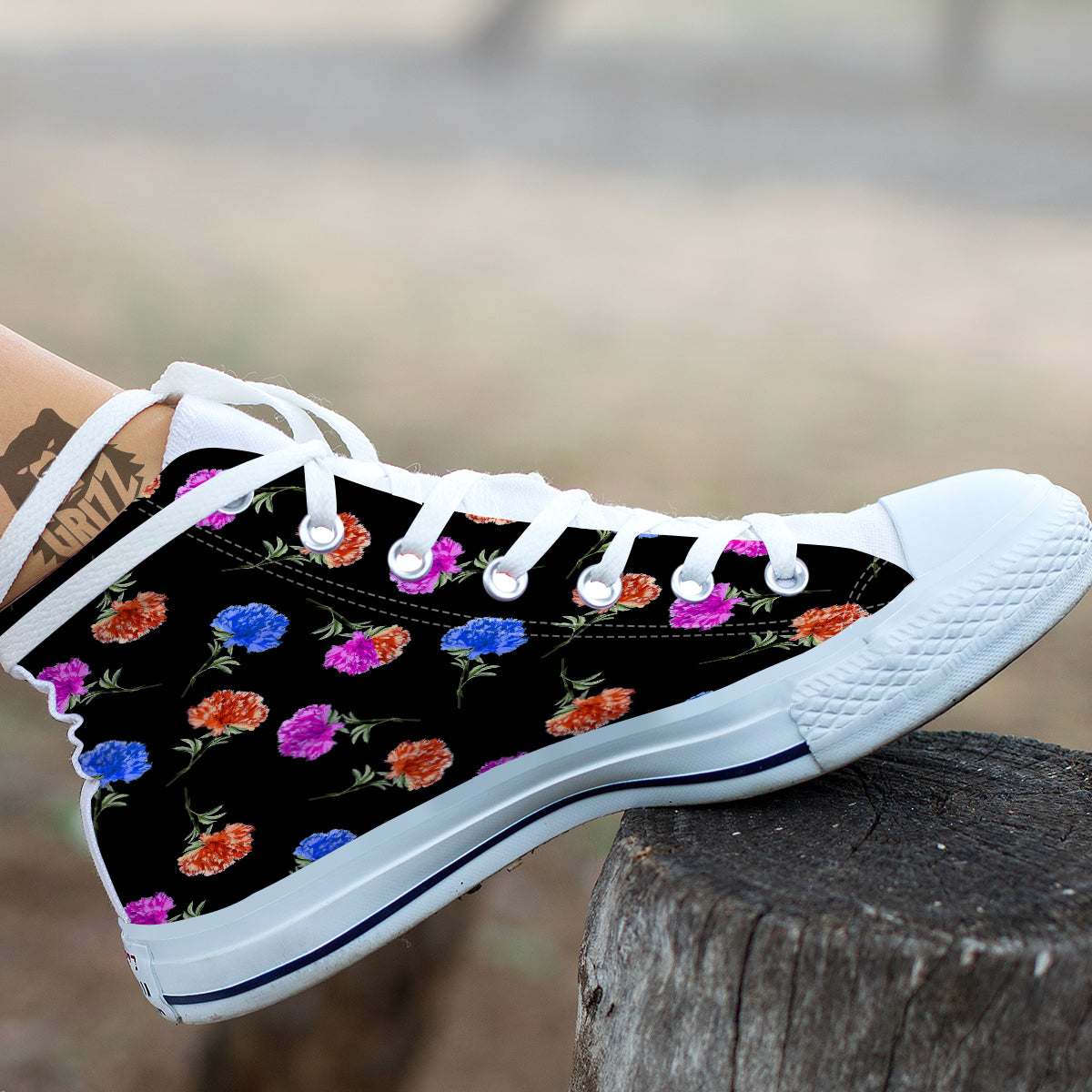 Carnation Watercolor Print Pattern White High Top Shoes-grizzshop