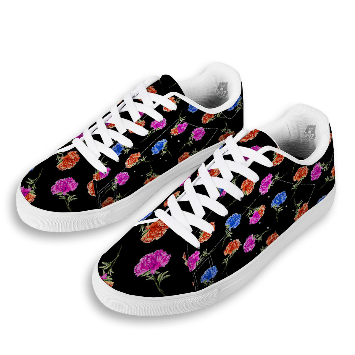 Carnation Watercolor Print Pattern White Low Top Sneakers-grizzshop
