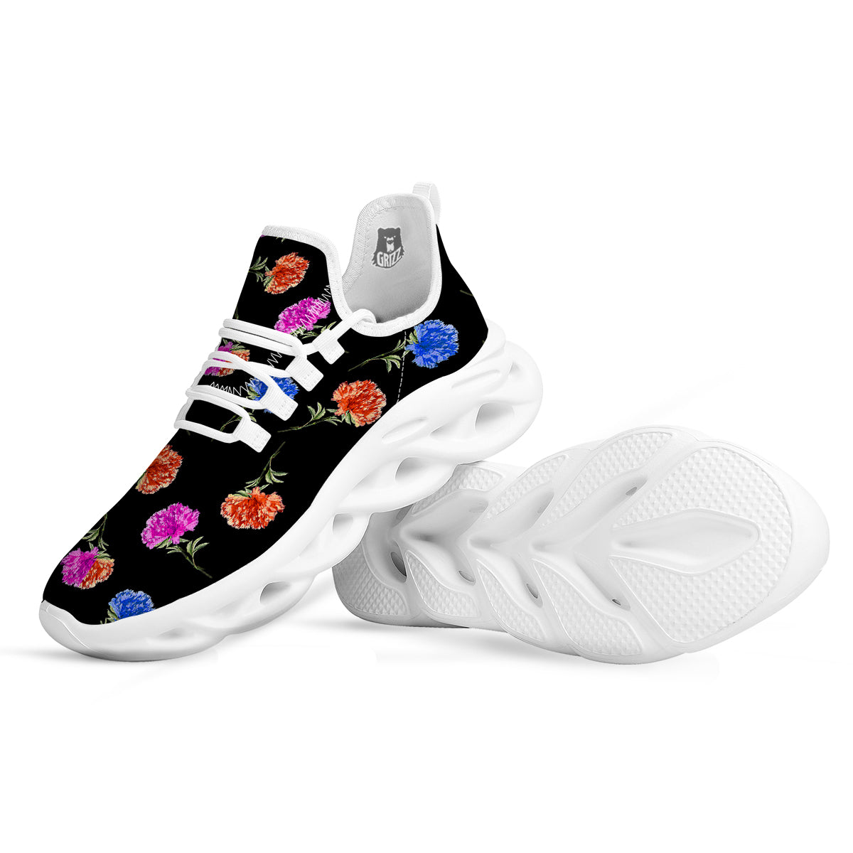 Carnation Watercolor Print Pattern White Running Shoes-grizzshop