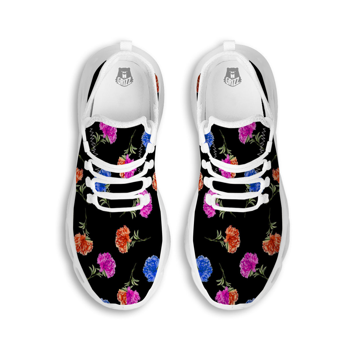 Carnation Watercolor Print Pattern White Running Shoes-grizzshop