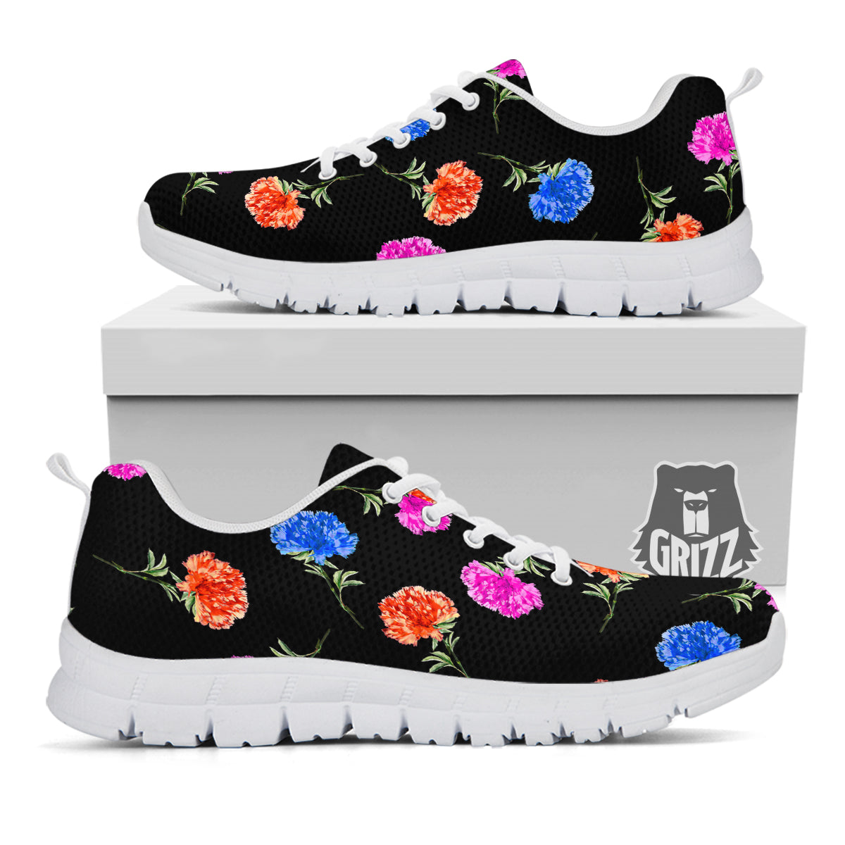 Carnation Watercolor Print Pattern White Sneaker-grizzshop
