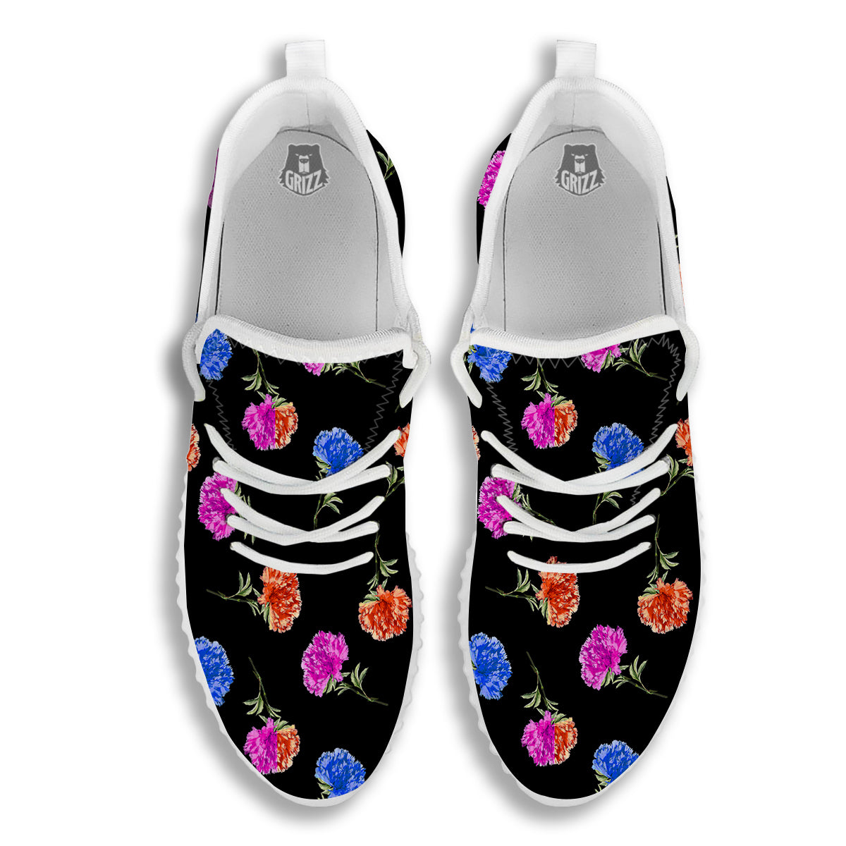 Carnation Watercolor Print Pattern White Walking Shoes-grizzshop