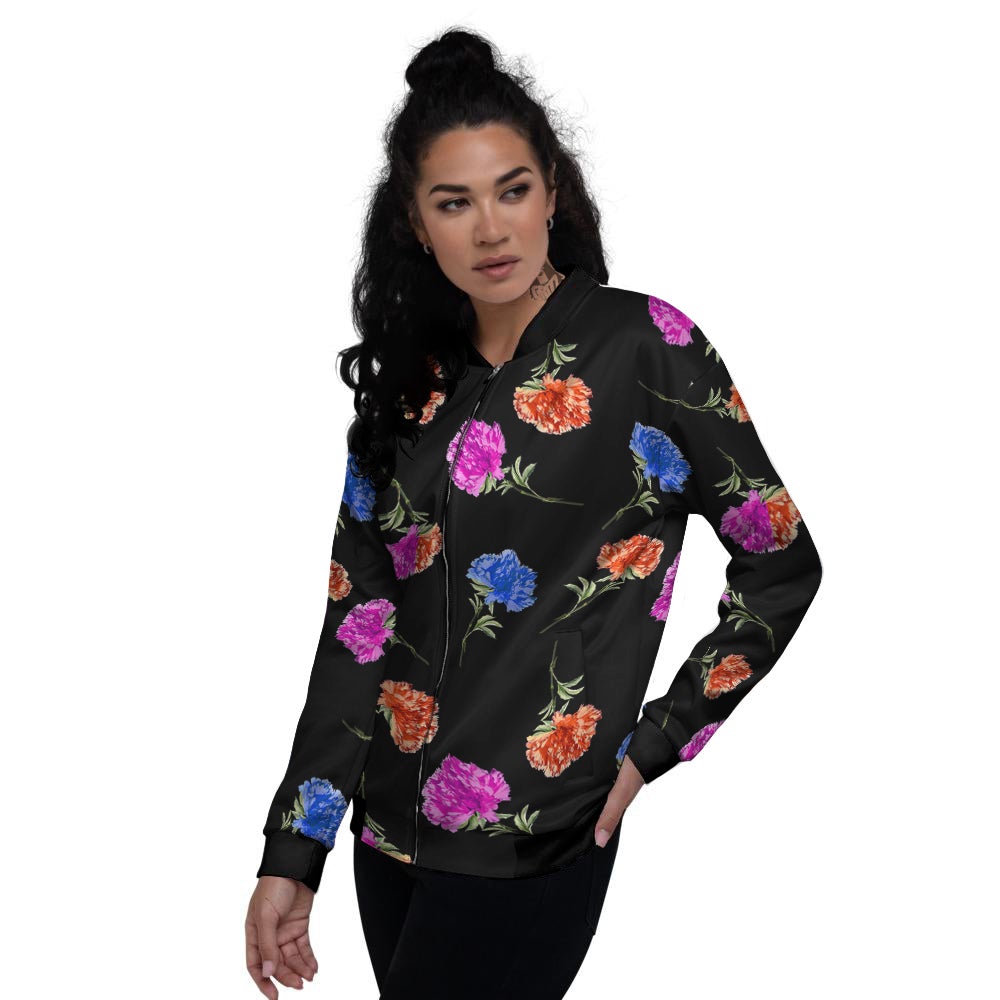 Carnation Watercolor Print Pattern Women's Bomber Jacket-grizzshop