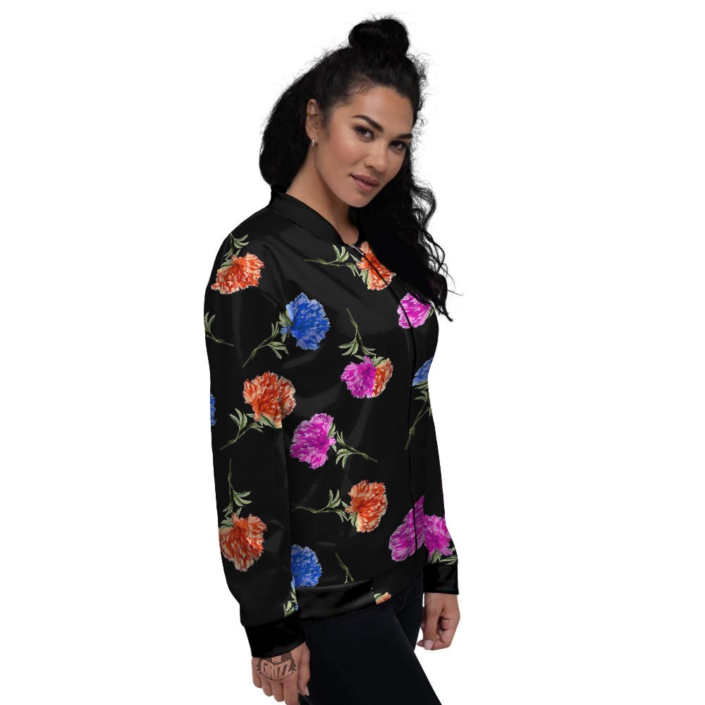 Carnation Watercolor Print Pattern Women's Bomber Jacket-grizzshop